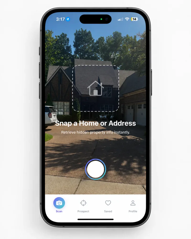 Labradoor iPhone Scan camera aimed at a home, ready to capture hidden property details