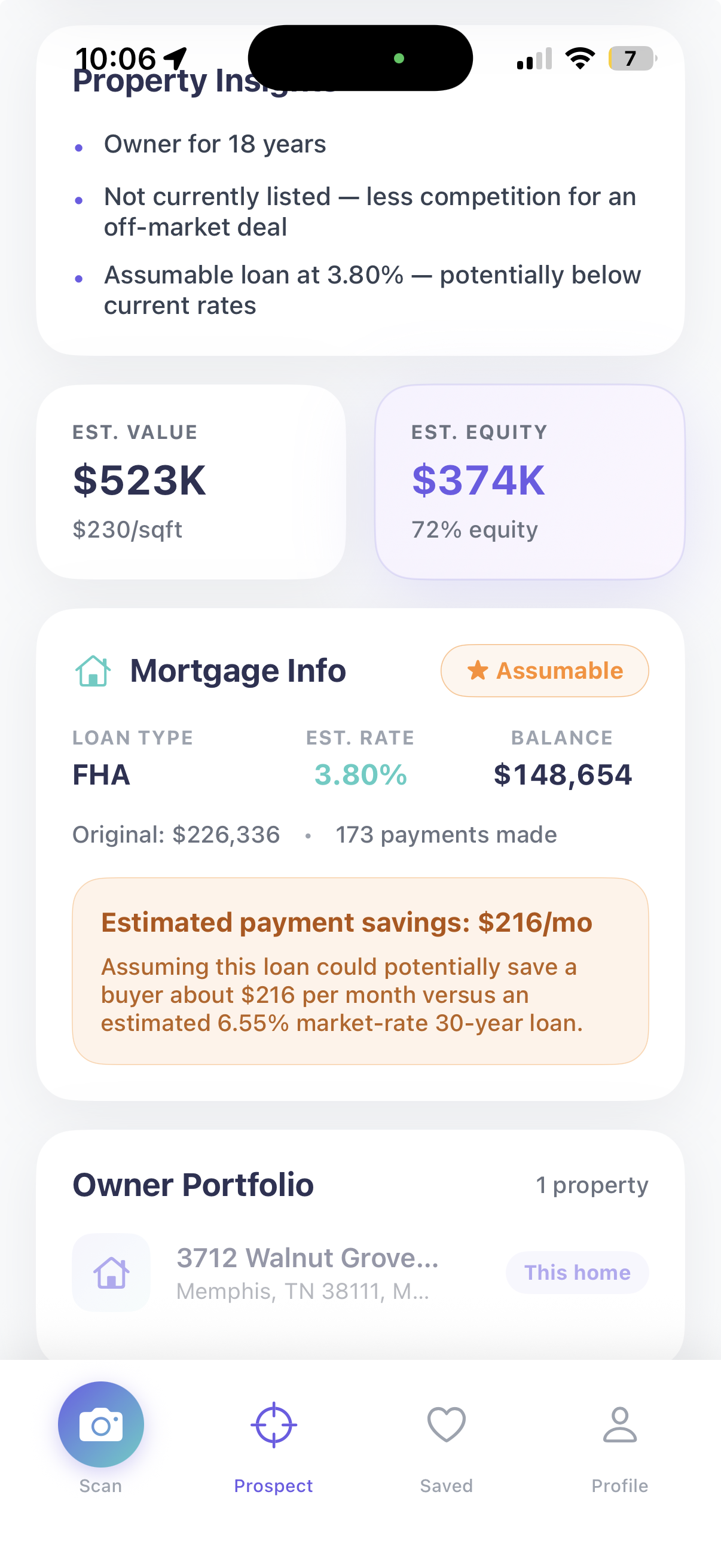 Labradoor iOS mortgage section showing property financing information