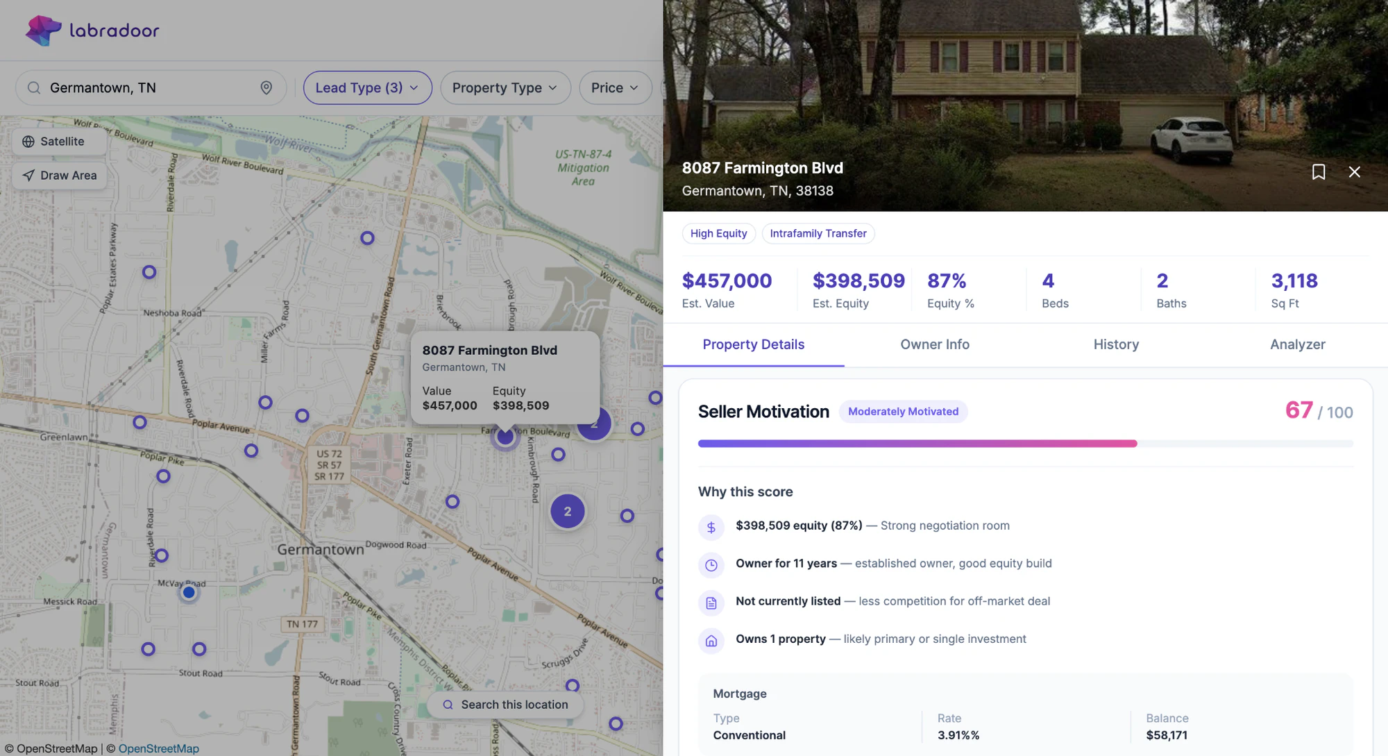 Labradoor web Seller Motivation Score with contributing property signals